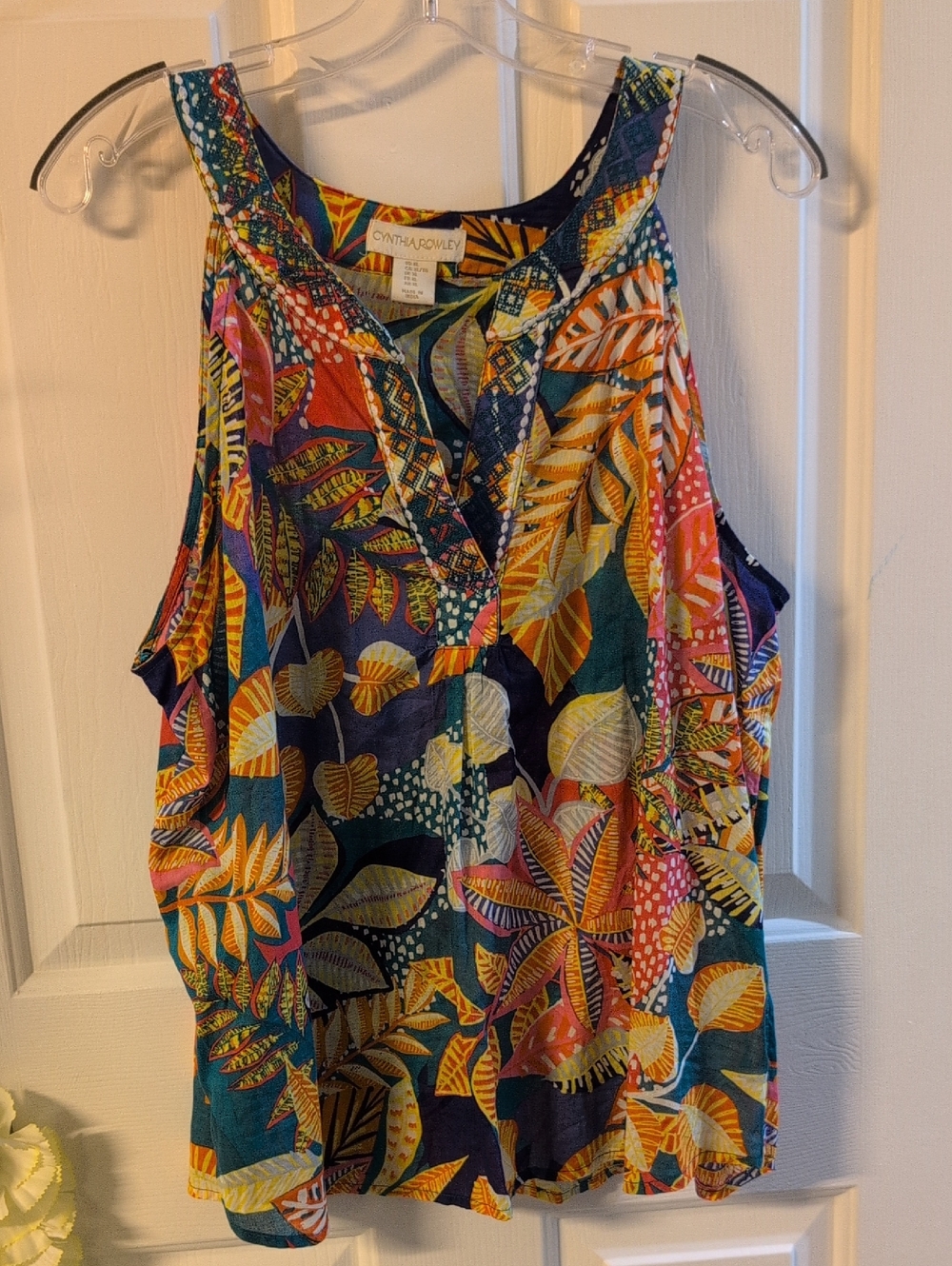 Cynthia Rowley Multicolor Tropical Leaf Print Top